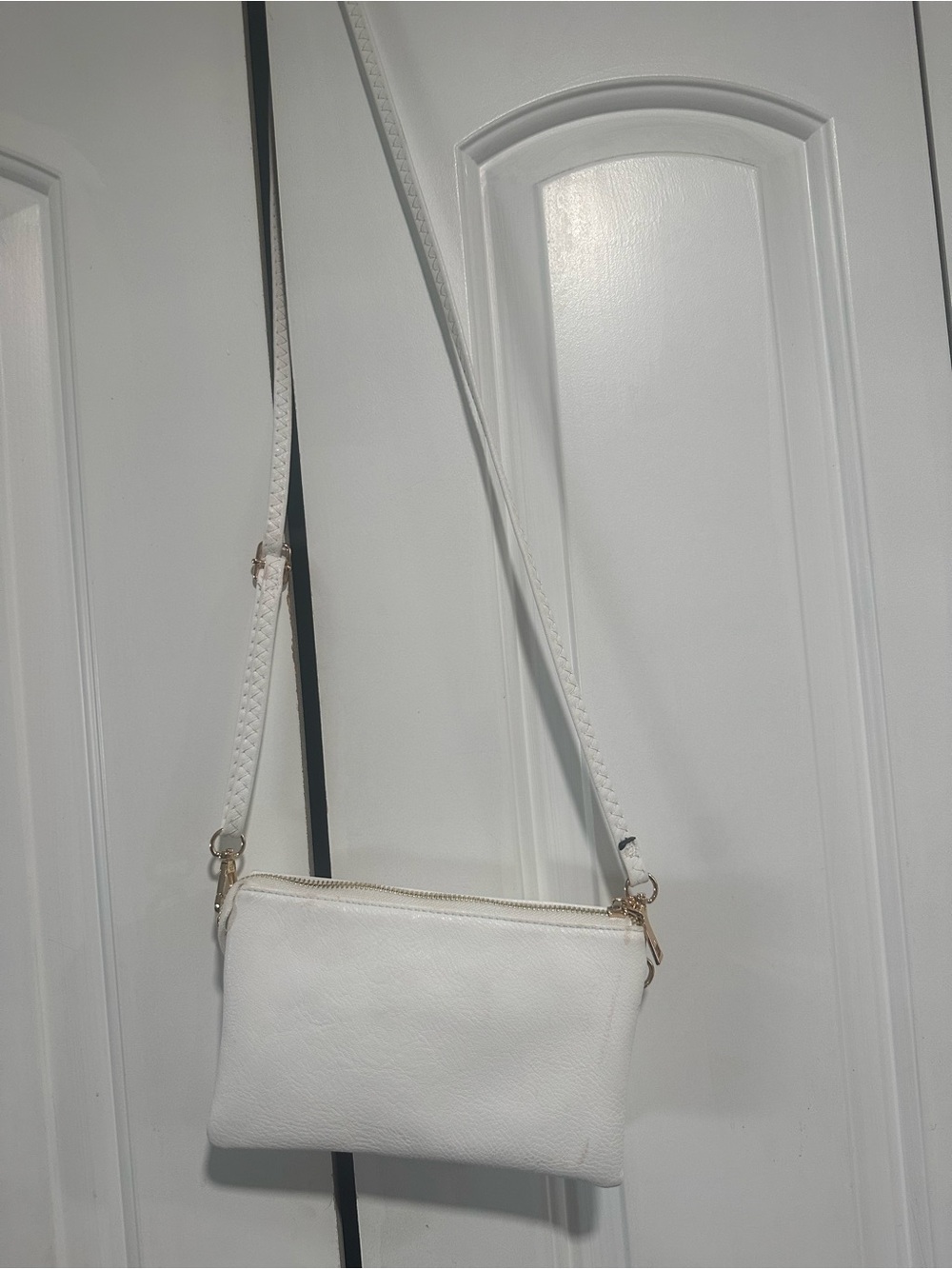 White Crossbody Bag with Gold Hardware - Women Bags